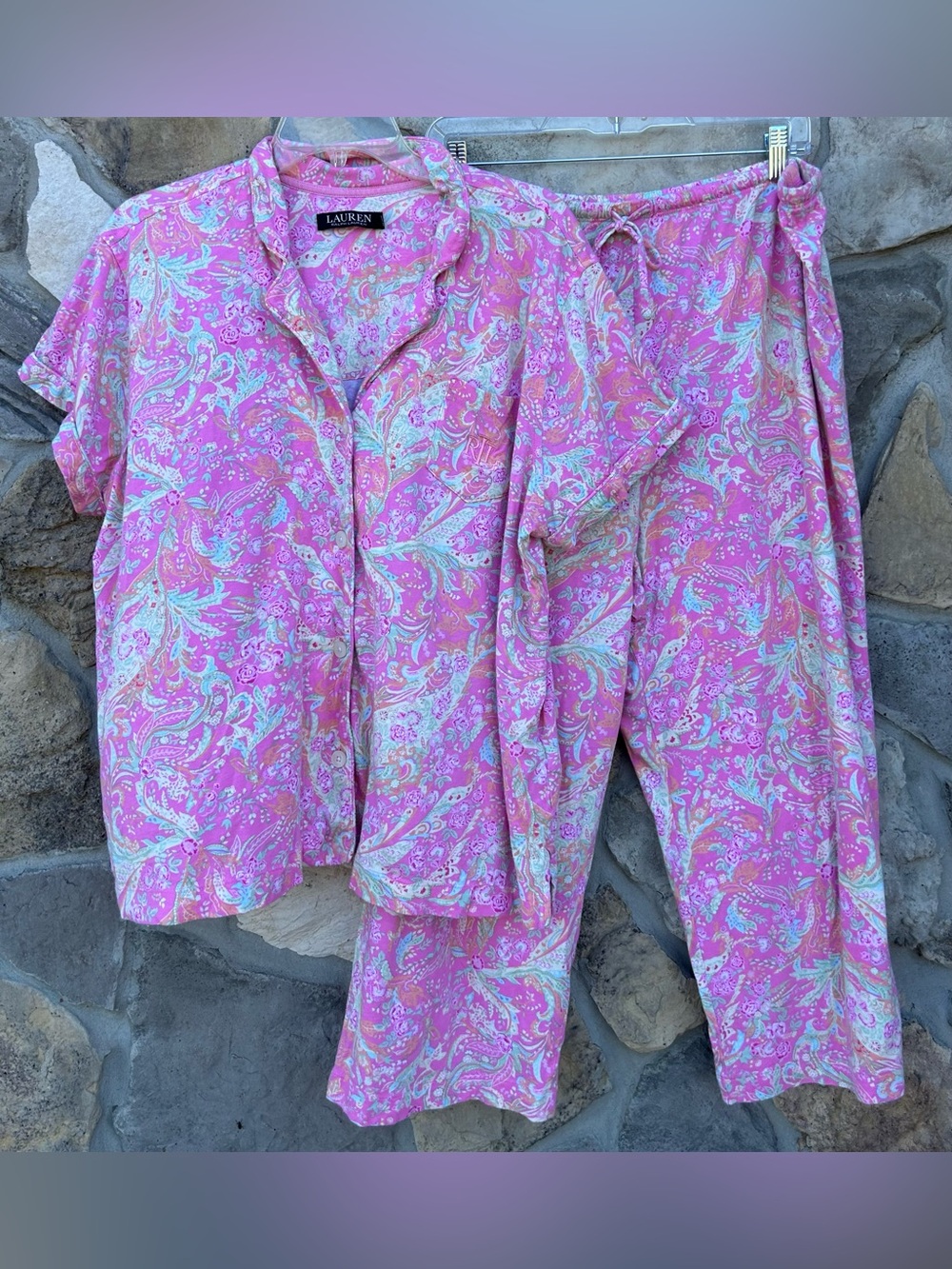 Lauren Ralph Lauren Pajama Set Size 2X Pink Paisley Preppy Loungewear Comfort